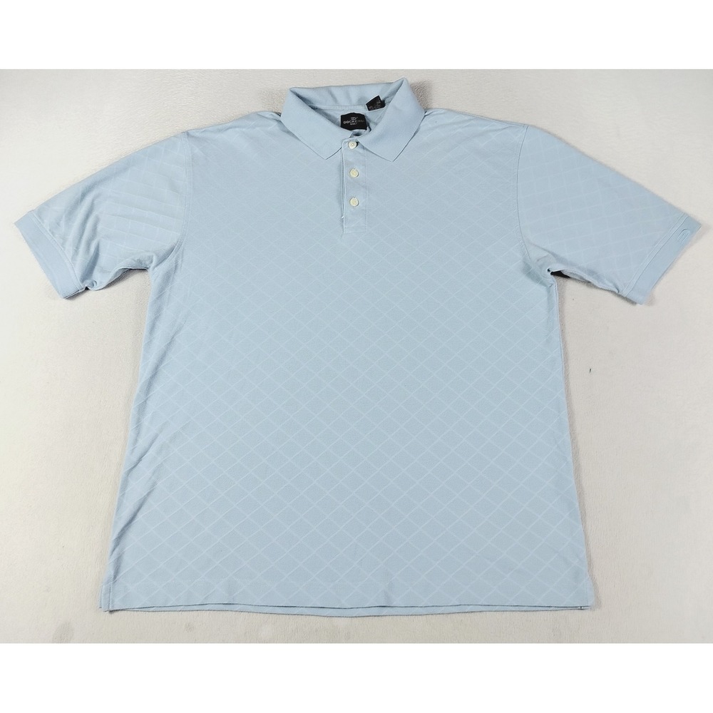 Dockers Golf Polo Shirt Mens Large Blue Argyle Cotton Blend Lightweight Knit